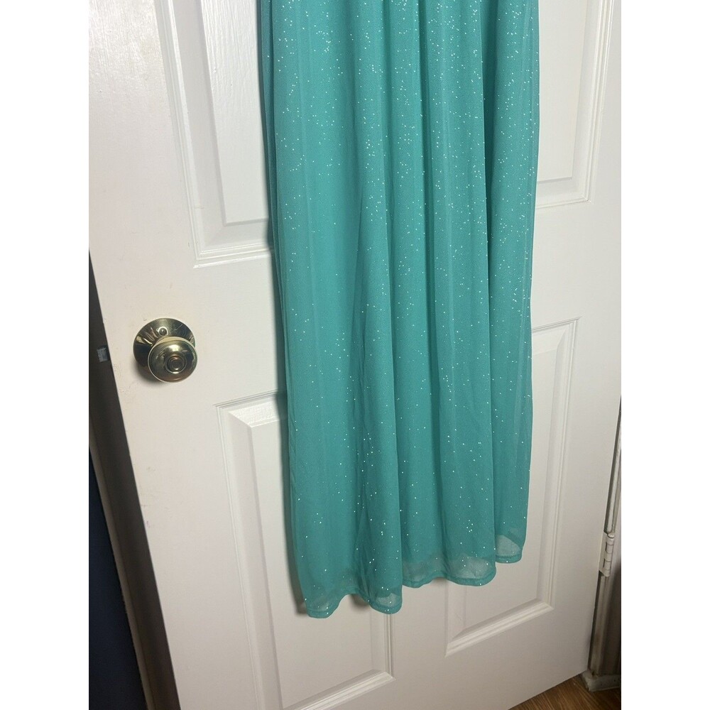 Sweet Storm Mint Green Glitter Maxi Dress Prom Formal Party Sleeveless SZ Large - Picture 10 of 16